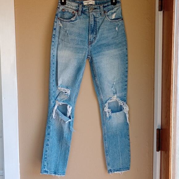 Abercrombie & Fitch Skinny HighRise heavily Distressed Jeans Cotton Size 25 - Picture 1 of 13